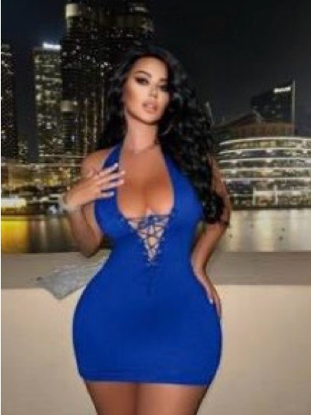 Blue Halter Lace-Up Bodycon Dress
